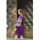 Boho Style Ukrainian Embroidered Classic Dress Purple with Neon Green Embroidery